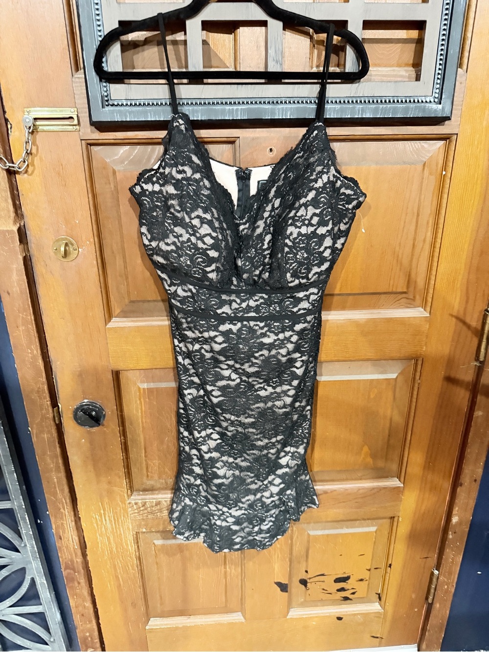 Morgan & Co. Black Lace Mini Dress with Nude Lining